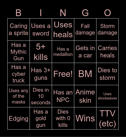 Fortnite BINGO Card