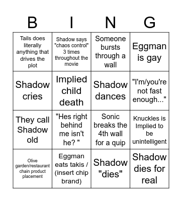 Sonic 3 bingo Card