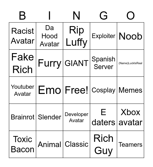 Untitled Bingo Card