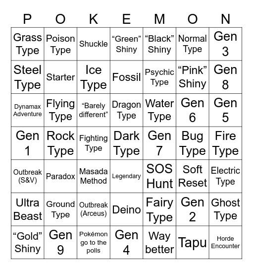 2025 Shiny Hunt Bingo Card