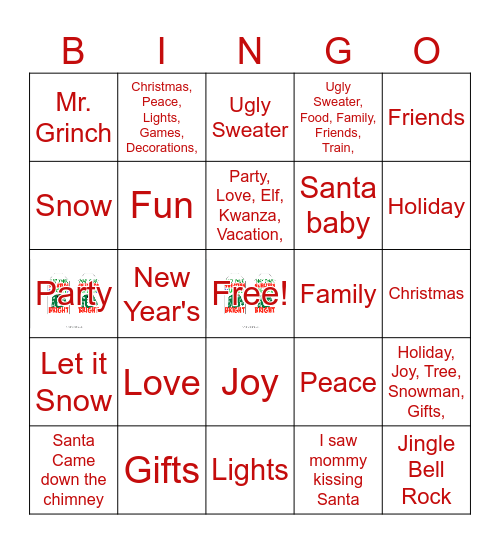 Ugly Sweater Bingo Card