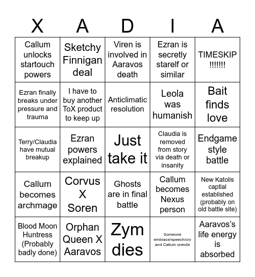 TDP Bingo Card