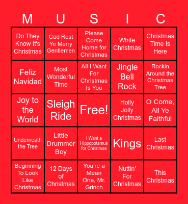 Christmas Song Bingo Card