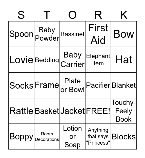 Sarah's Shower Bingo! Bingo Card