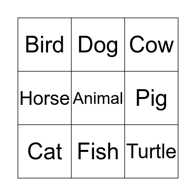 Animal Bingo Card