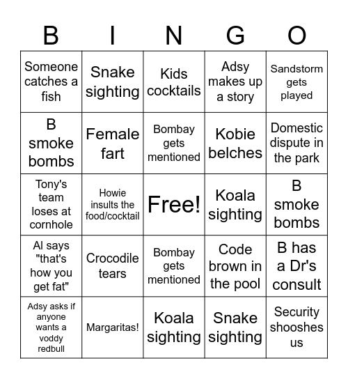 Middle Rock Bingo Card