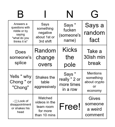 UTC 3 Bingo Card