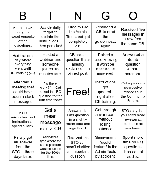 QM Bingo Card