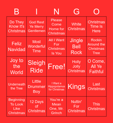 Christmas Song Bingo Card