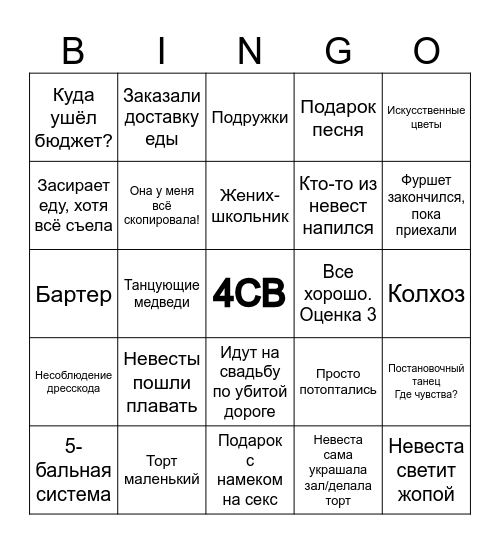 4 свадьбы Bingo Card