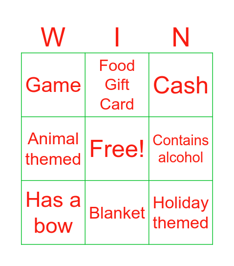 Holiday White Elephant Bingo Card