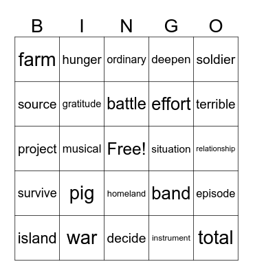 Lesson 10 Bingo Card