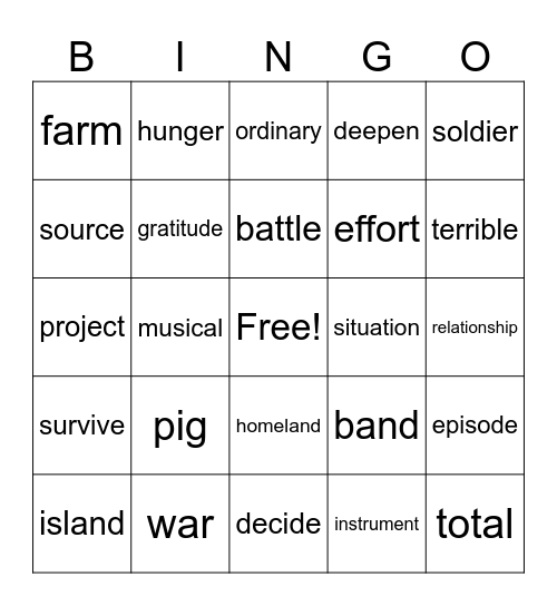 Lesson 10 Bingo Card