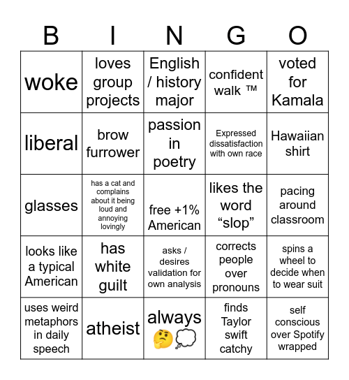 Stengel kinnie bingo Card