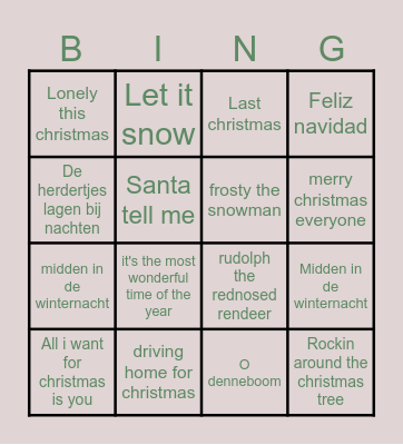 Kerst Bingo Card