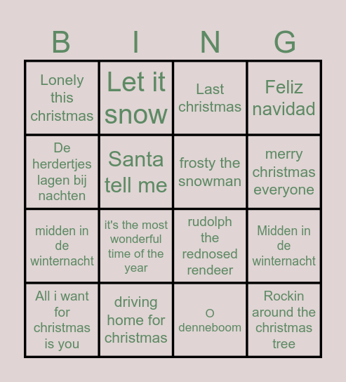 Kerst Bingo Card