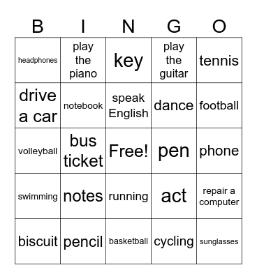 Vocabulary from Unit 0 Bingo Card