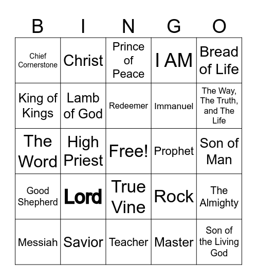 Names and Titles of Jesus Christ Bingo Card