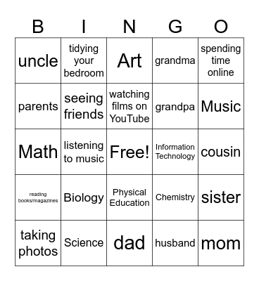 More vocabulary Unit 0 Bingo Card