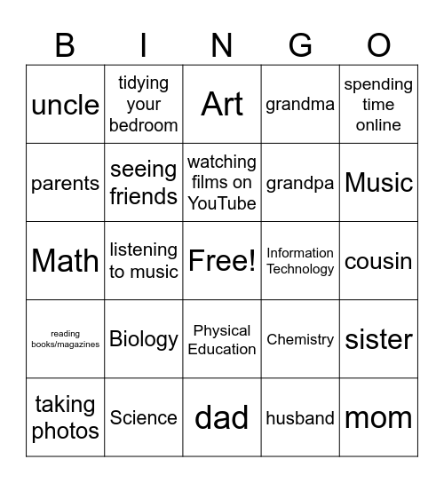 More vocabulary Unit 0 Bingo Card