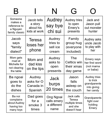 Christmas Family Bingo Card