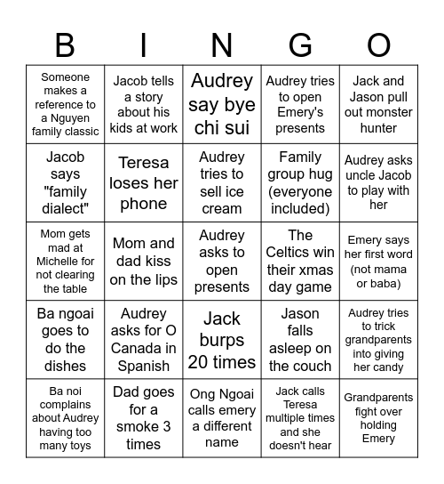 Christmas Family Bingo Card