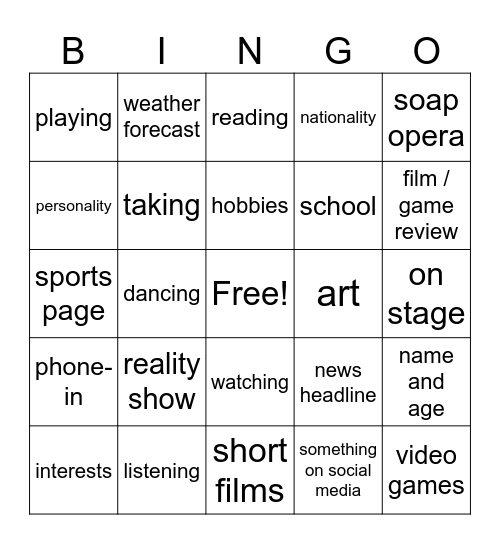 Unit 1 grammar and vocab Bingo Card