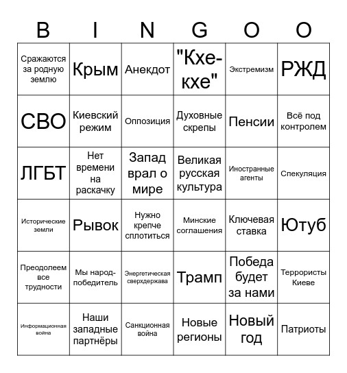 Путин-бинго 2024 December Edition Bingo Card