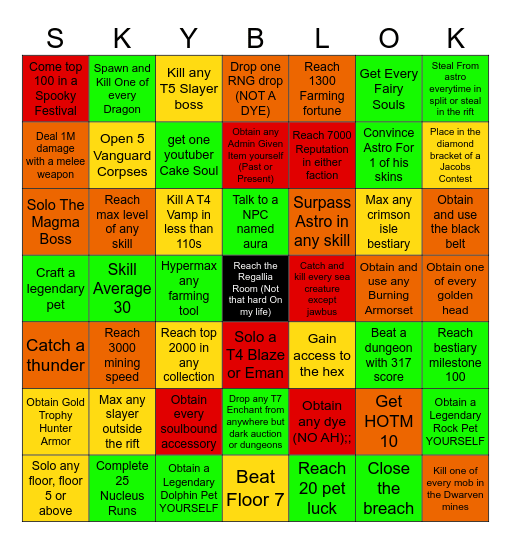 Hypixel Skyblok bingo Card