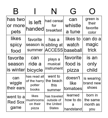 Miss Han's Class Bingo Card