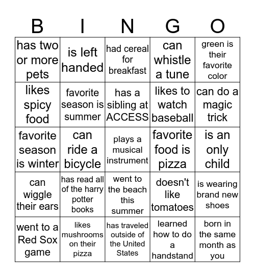 Miss Han's Class Bingo Card