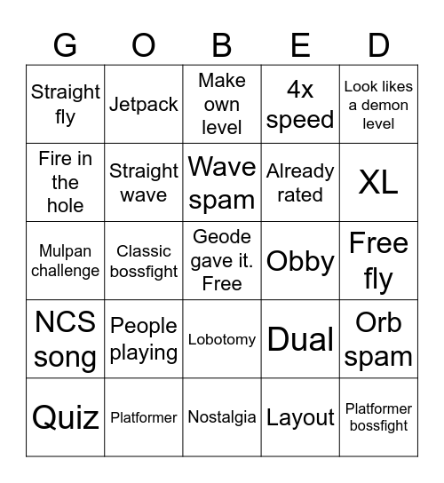 GD globed bingo board Bingo Card