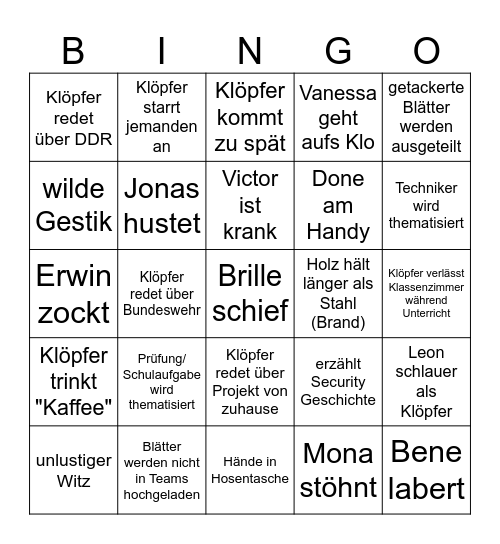 Klöpfer Bingo Card