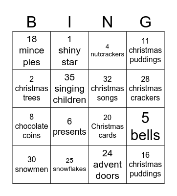 Christmas Math Bingo Card