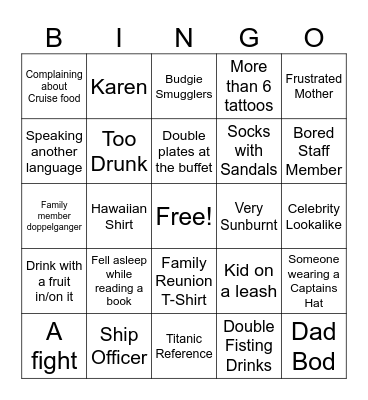 Fam Bam Cruise Bingo Card