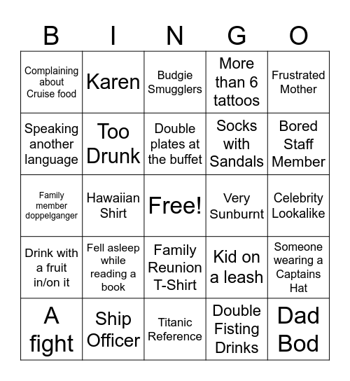 Fam Bam Cruise Bingo Card