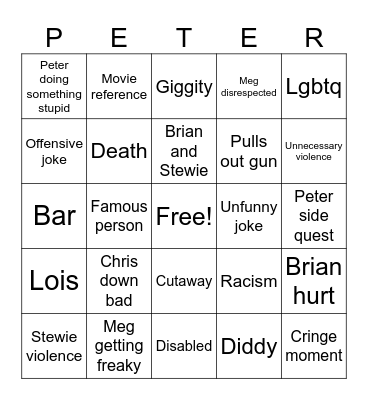 Family guy  Bingo Card
