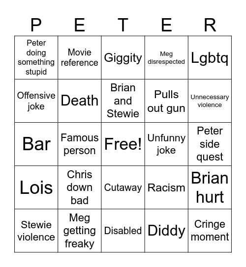 Family guy  Bingo Card