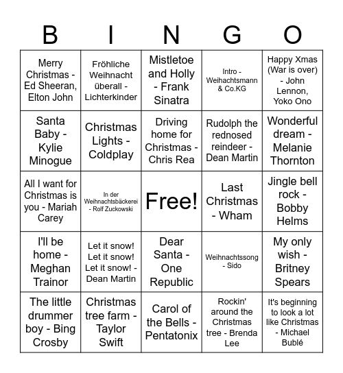 Weihnachtsfeier Songlines - Weihnachtssongs Bingo Card