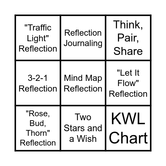 Reflection Bingo Card