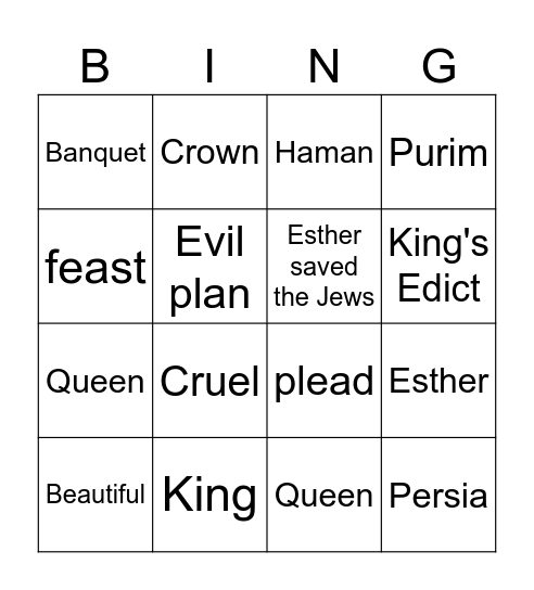 The Book of Esther Bingo Card