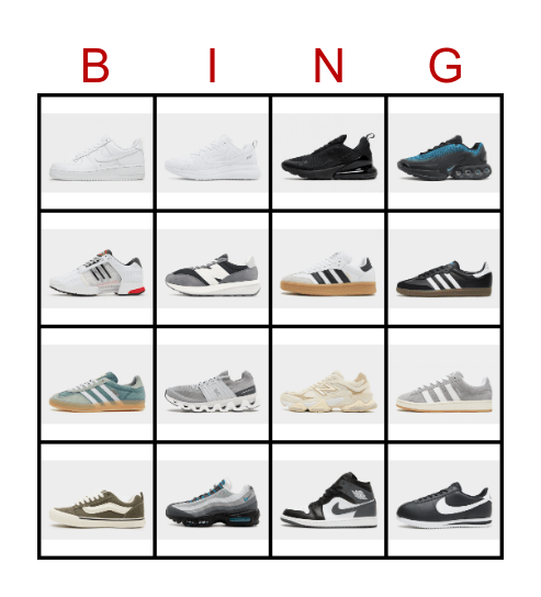 Footwear Bingo Card