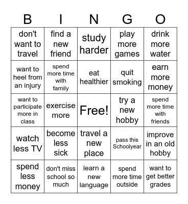 New Year Bingo Card