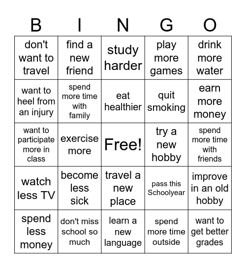 New Year Bingo Card