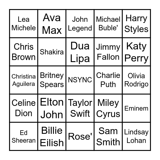 Can You Guess Who's Singing? Christmas Edition! Bingo Card