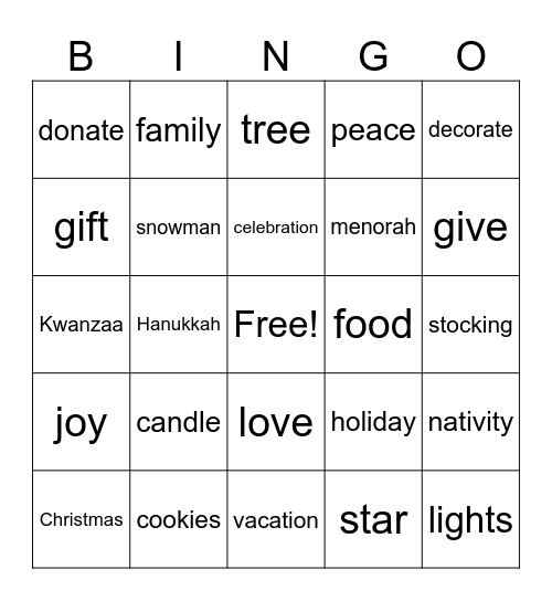 Holiday Bingo Card