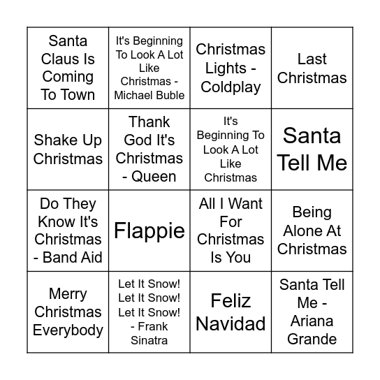 Kerstmuziek Bingo Card