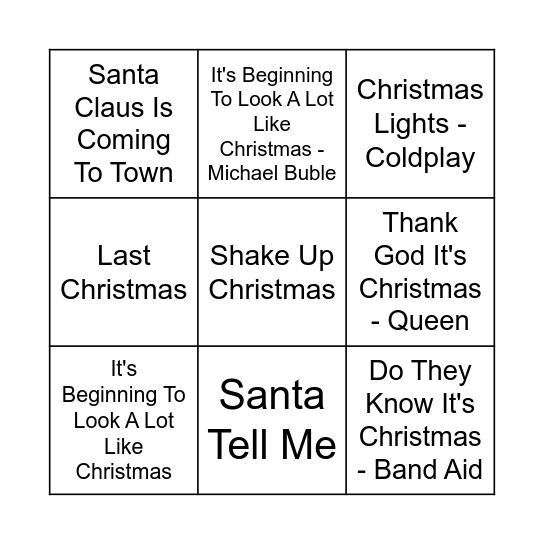 Kerstmuziek Bingo Card