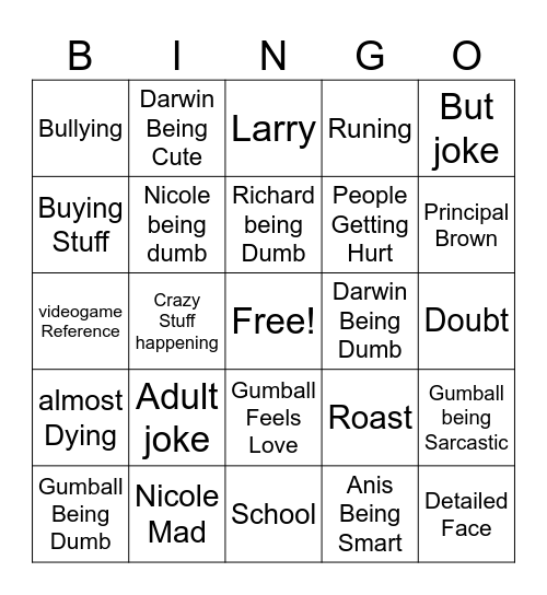 Gumball Bingo Card Bingo Card