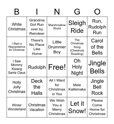 Holiday Music Bingo Card